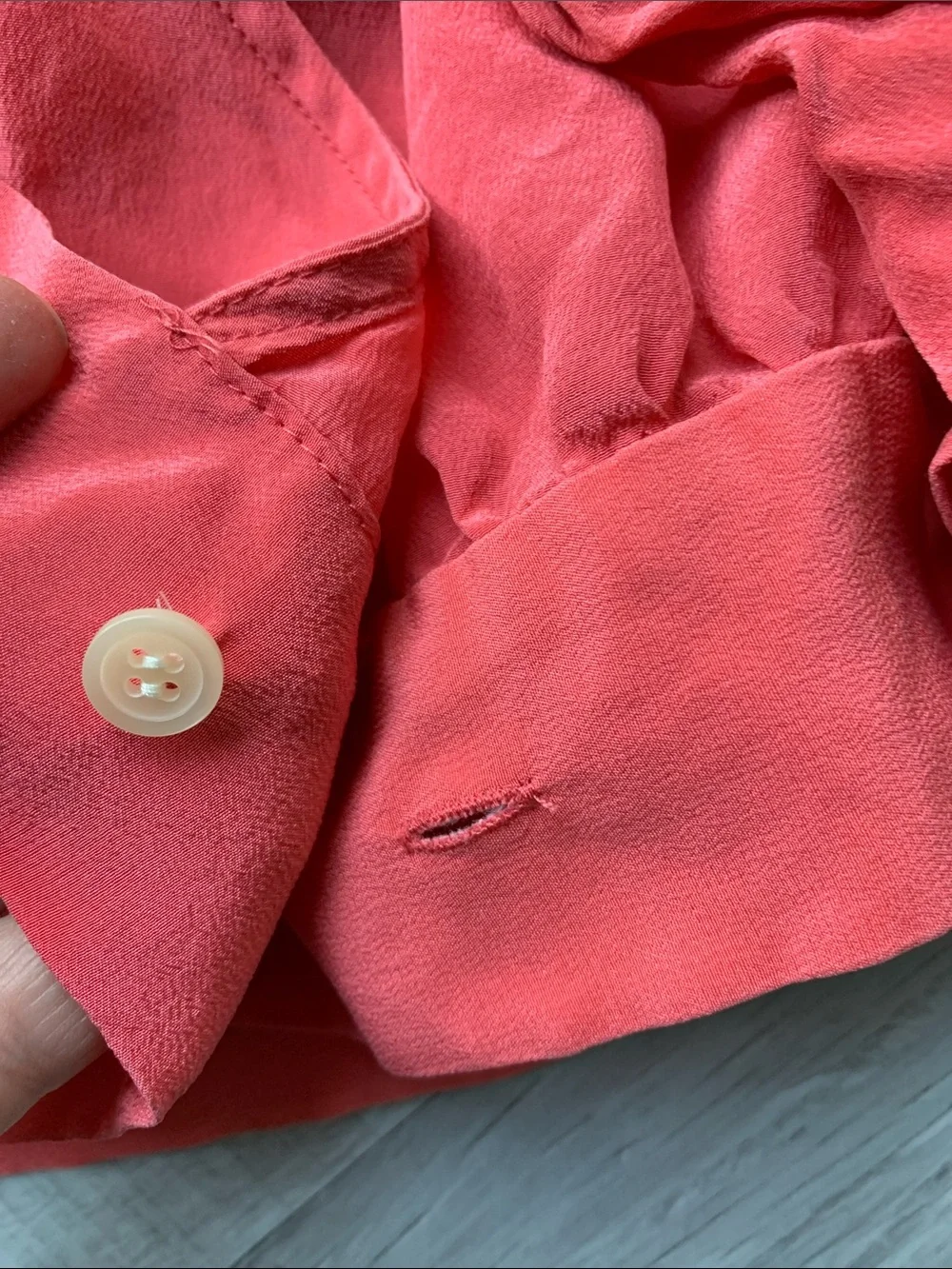 Madewell Coral-Red Silk Wrap Blouse with Tie Waist, Size XS.